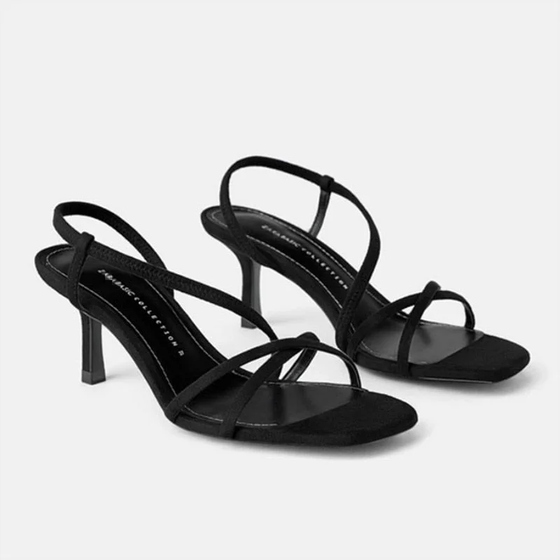 Black Stretch High Heeled Sandals Women Cross Strap Female Fashion Sandals Thin Heels Shoes Women Summer Shoes for 2020