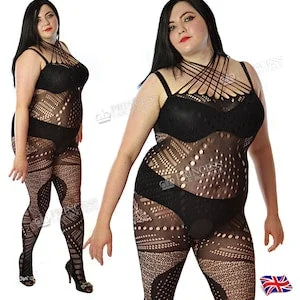 pornhint Pornhint US Size 2-18 Reversible For 2 Looks, Plus Size Fishnet Bodysuit Bodystocking BBW Curve Lady Cross-Dressing Criss Cross Straps
