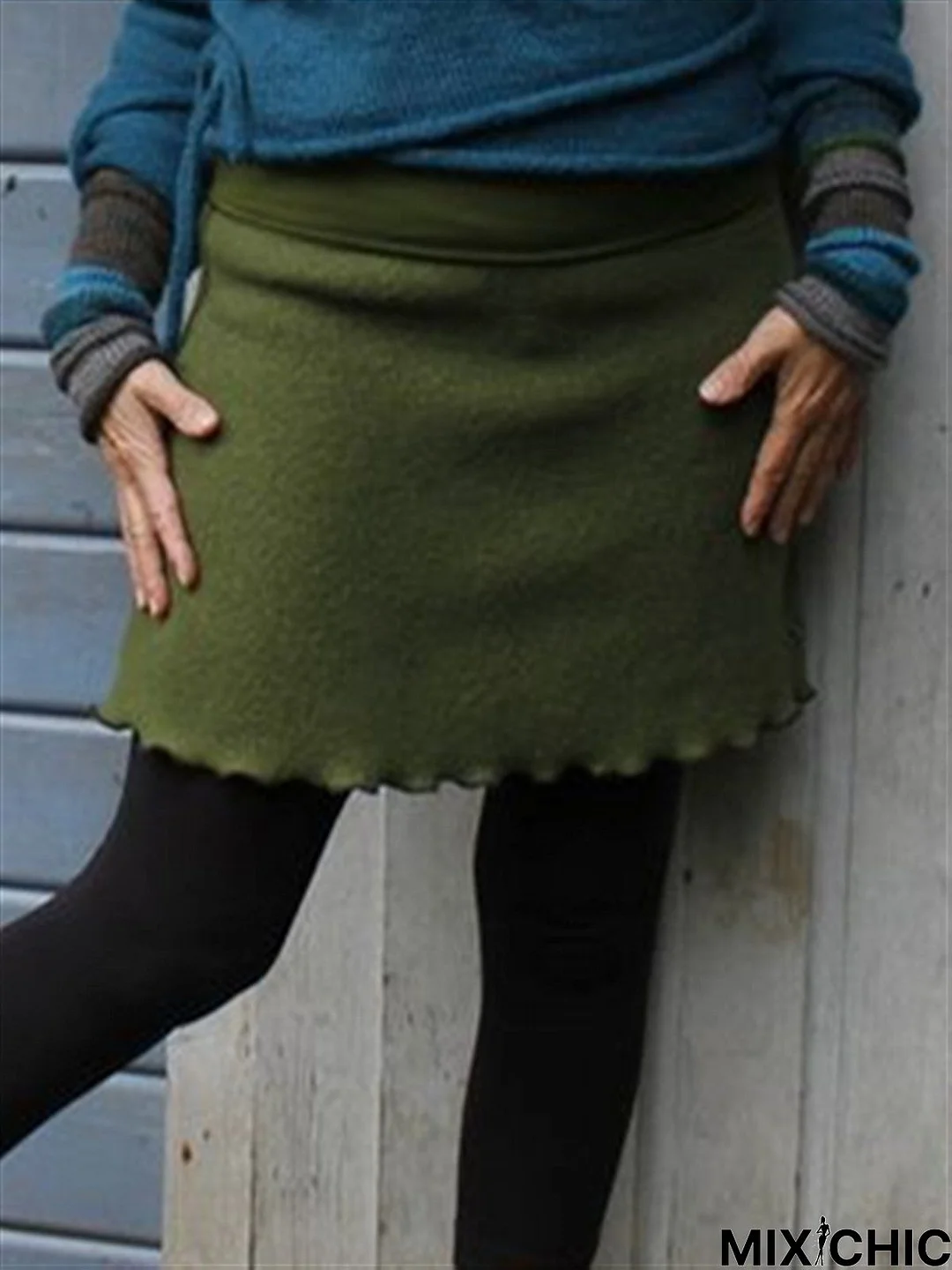Autumn Winter Casual Vintage Green Half Short Skirt