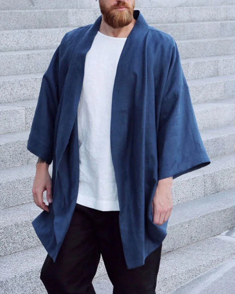 Men's Casual Solid Color Cotton And Linen Long Sleeve Cardigan