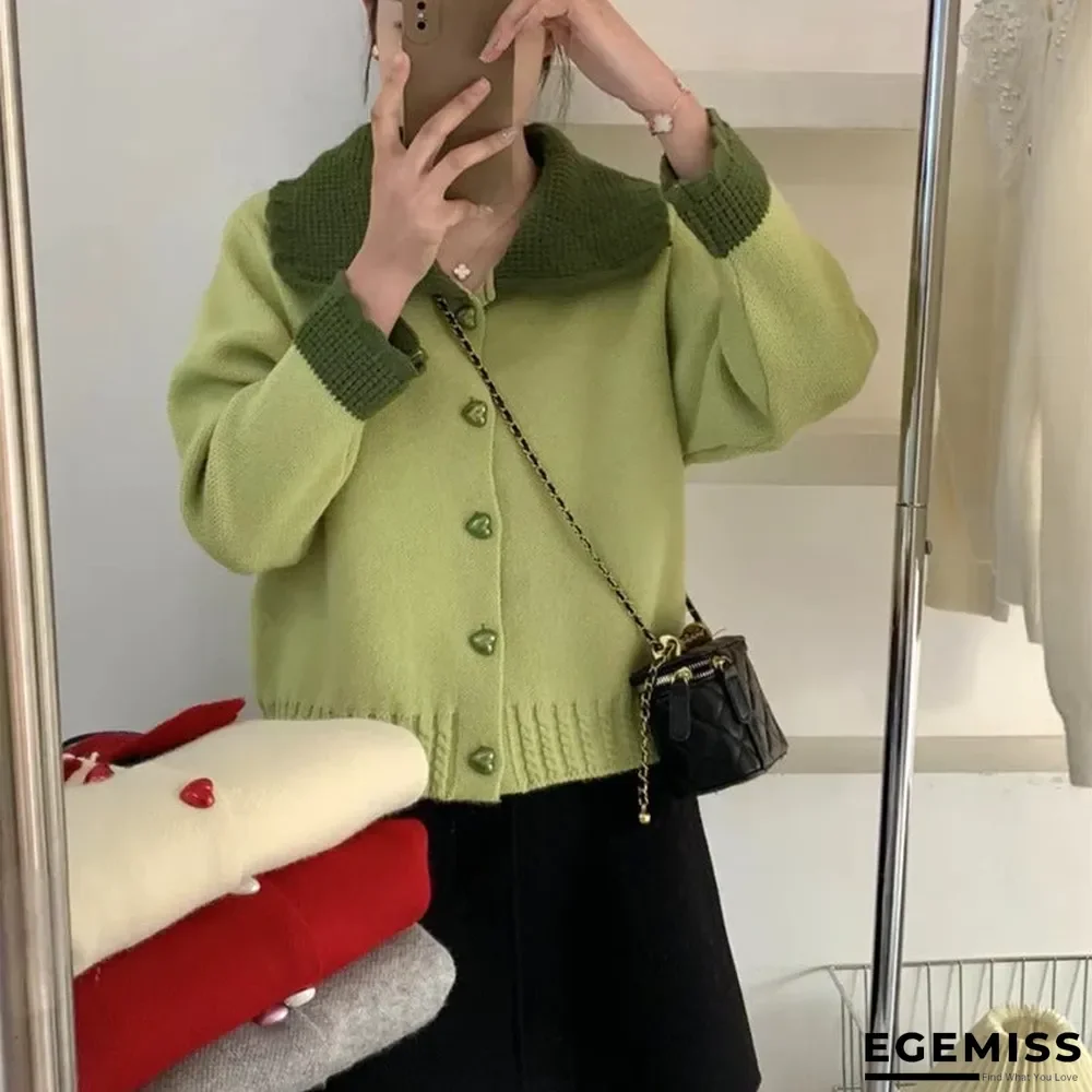 Love Loose Contrast Lapel Knit Cardigan | EGEMISS