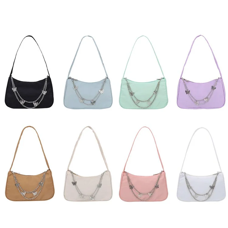 Fashion Women Pure Color Butterfly Chain Underarm Bag Small Hobos Handbag-Annaletters