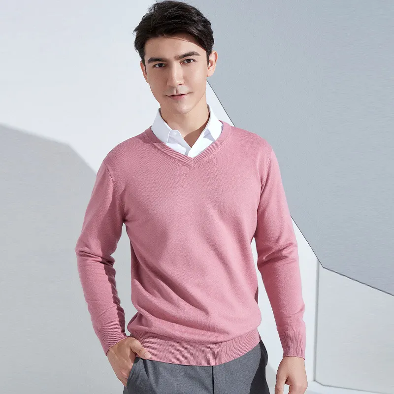 Churchf Churchf And Winter New Men's V Collar Loose Large Size Gentleman Sleeve Long Sleeve Sweater Middle-Aged Knit Chicken Heart Collar Bottom Shirt
