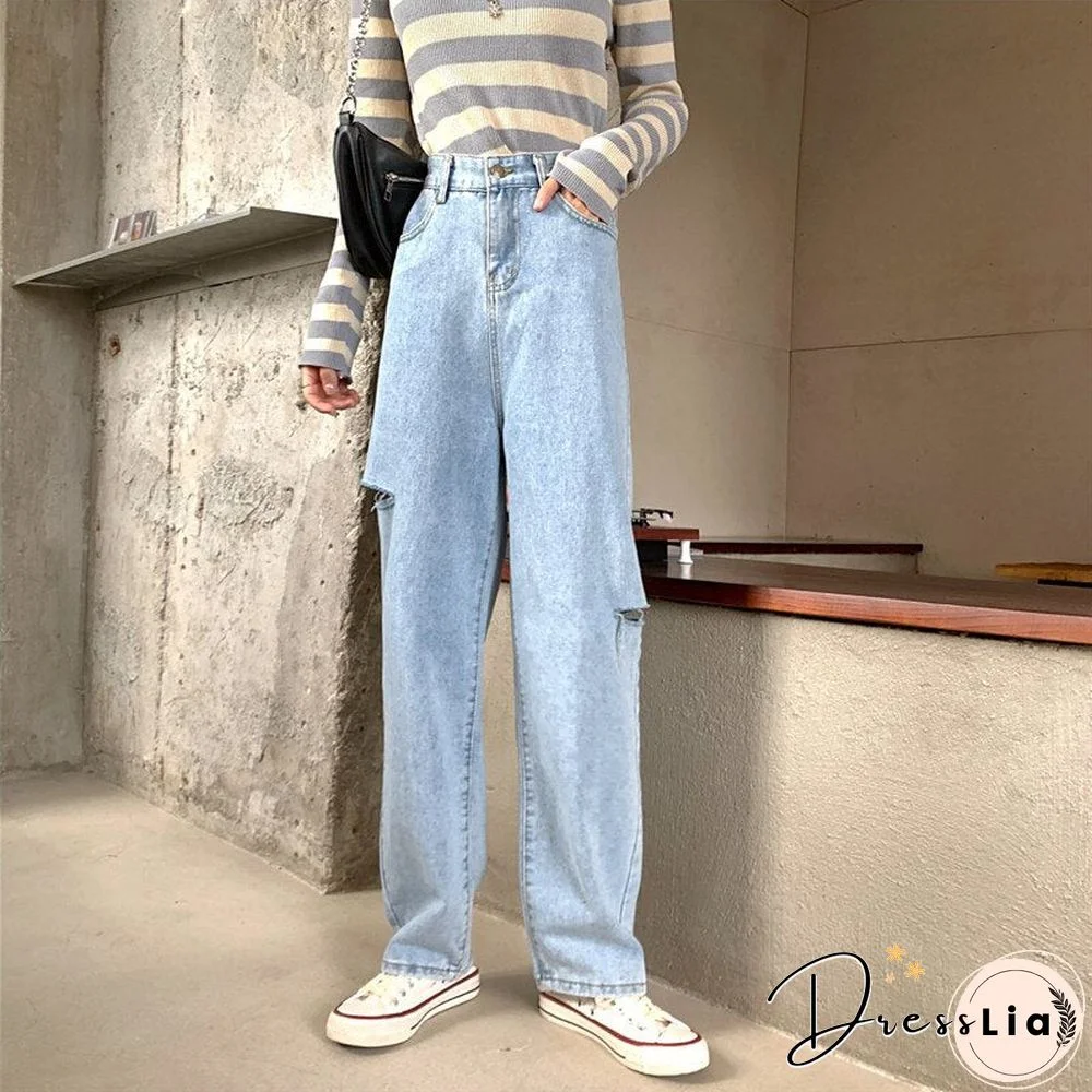 Woman Jeans Ripped High Waist Clothes Wide Leg Denim Clothing Streetwear Vintage Quality Fashion Harajuku Straight Pants