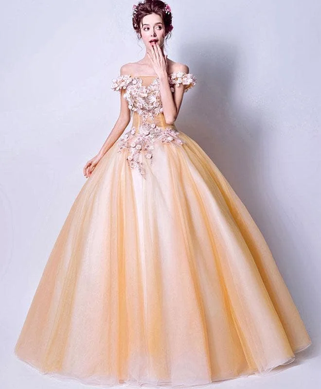 Amazing Tulle 3D Flowers Long Prom Gown, Evening Dress