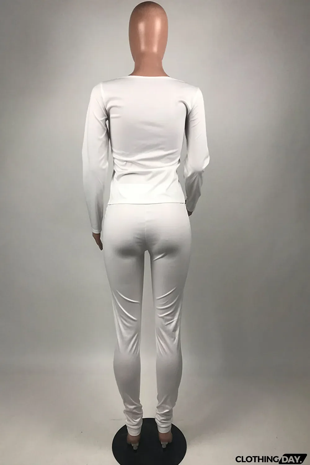 Red Casual Solid Letter O Neck Long Sleeve Two Pieces