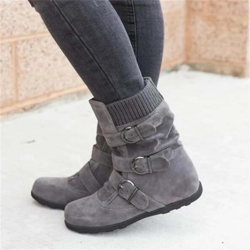 Qengg Women Warm Snow Boots Arrival Flat Plush Casual Ladies Shoes Plus Size Autumn Winter Buckle Female Mid Calf Boots