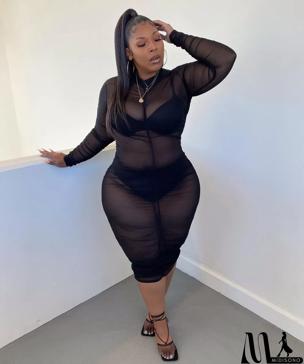 MidiSono - Plus Size Women Summer Sexy Mesh Dress