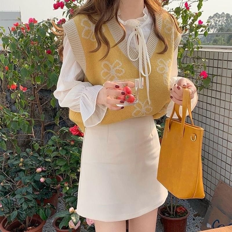 Women Lovely Sweater Vest Floral Candy Color Fresh Slim Fashion Sweet Girls Teenagers Ulzzang Soft Spring Females Jumpers Casual