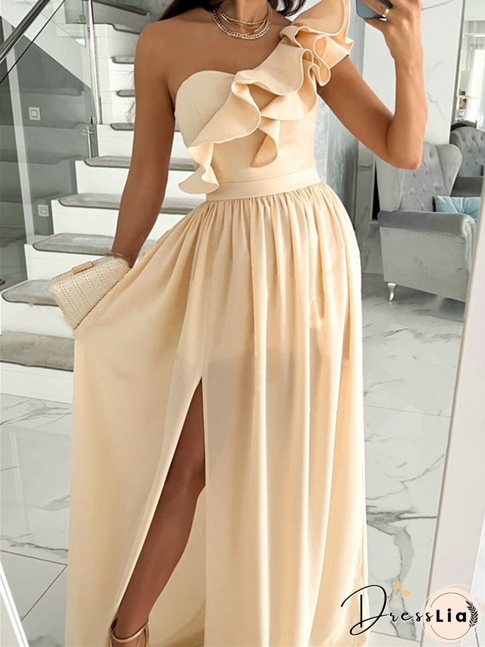 Summer Sleeveless Shoulder Ruffled Hem Split Dress Girl