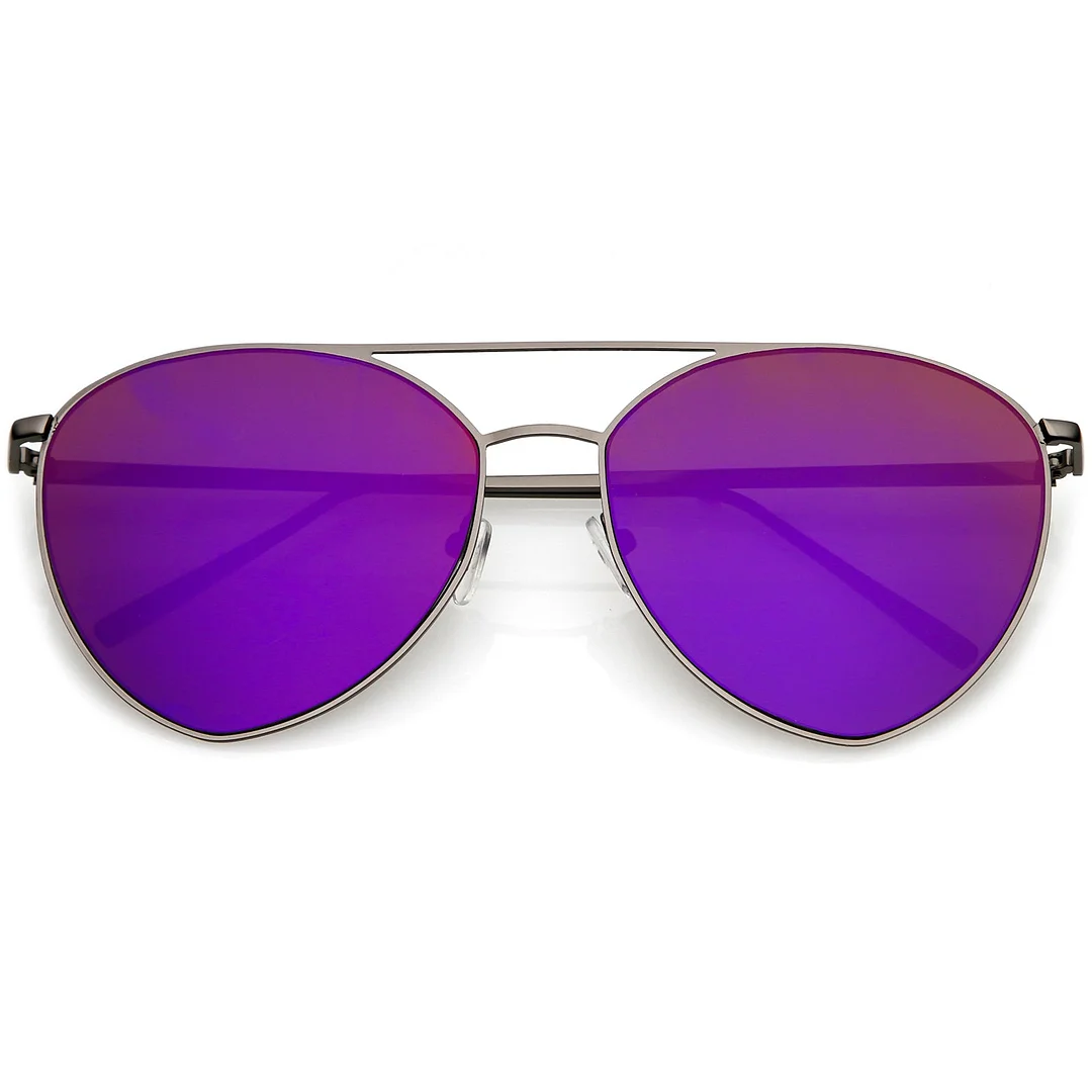 Oversize Thin Metal Aviator glasses Double Crossbar Mirrored Flat Lens 62mm