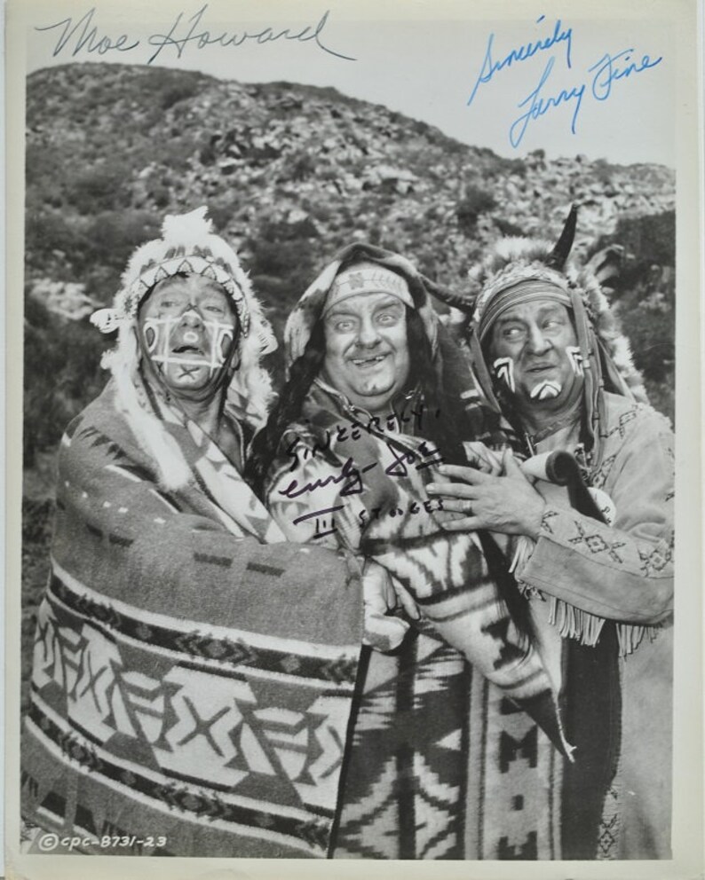 THE THREE STOOGES Signed Photo Poster painting x3 Moe Howard, Larry Fine, Joe DeRita wcoa