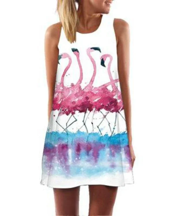 Fashion Print Round Neck Sleeveless Summer Dresses P120441