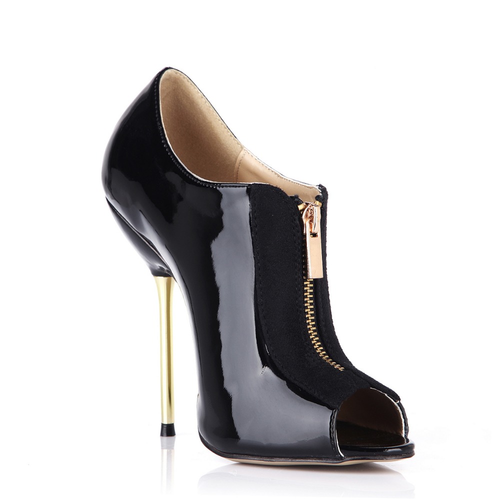 GOOSHOE Black Peep Toe Stiletto Heel Ankle Boots with Clear Strap