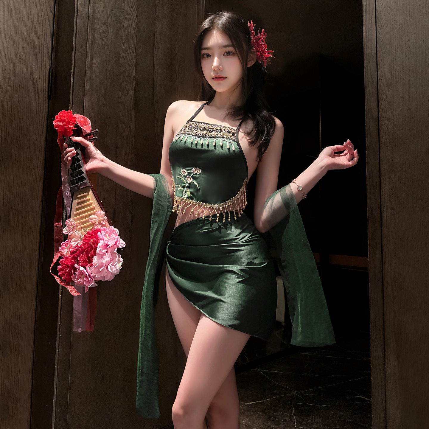 Lovingerie - Satin Embroidered Bellyband Sexy Lingerie Set