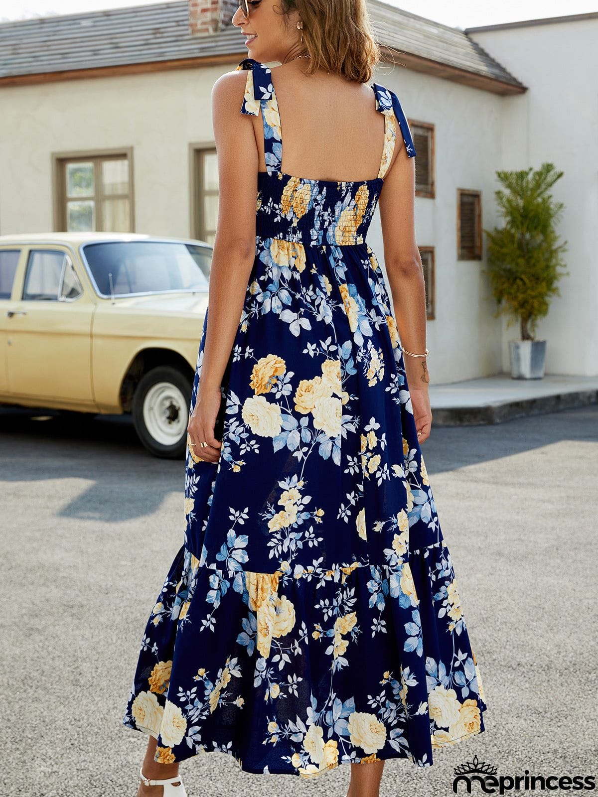 Floral Tie-Shoulder Sleeveless Dress