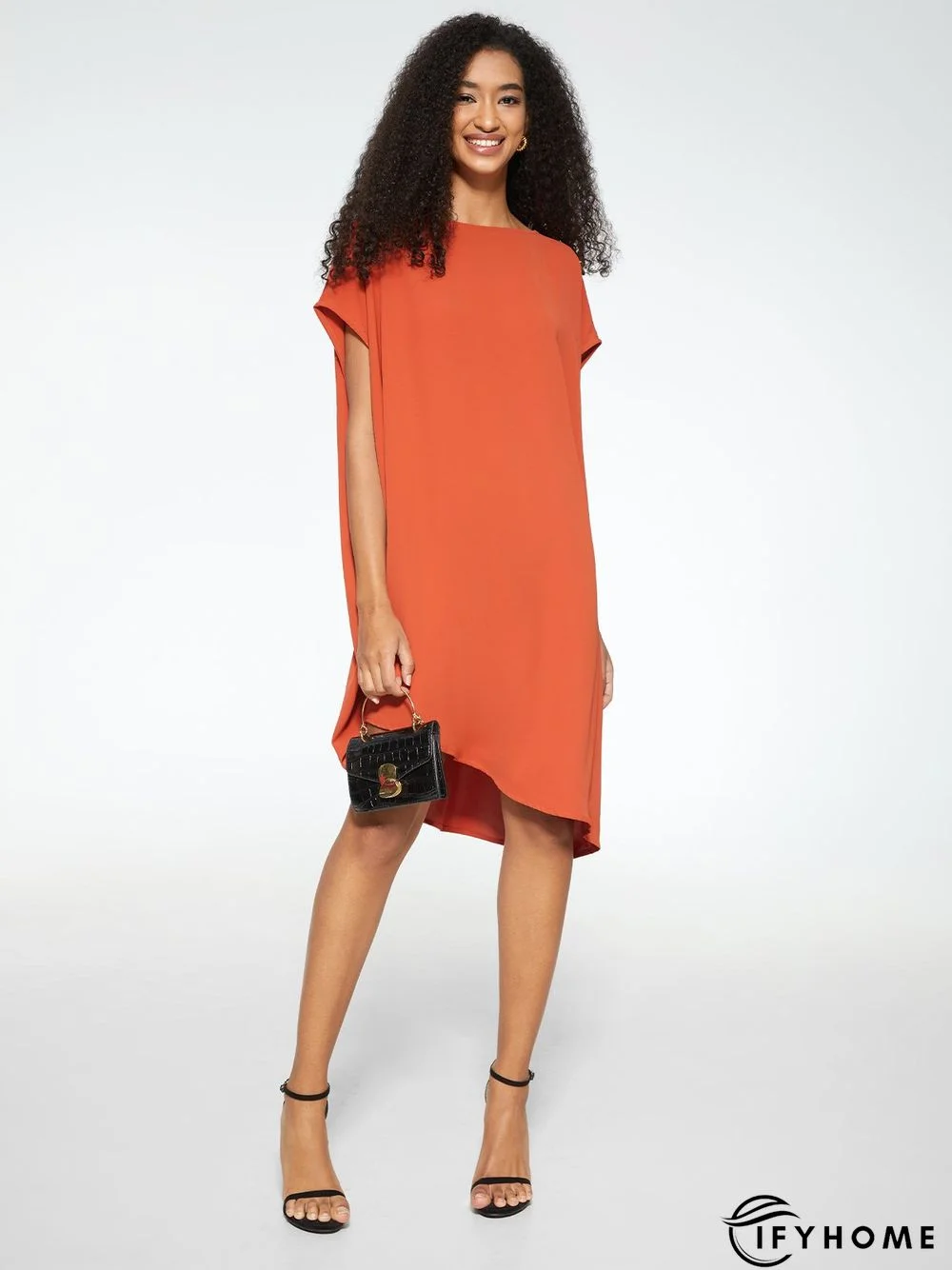 Simple Loosen Solid Cap Sleeve Knee Dress | IFYHOME