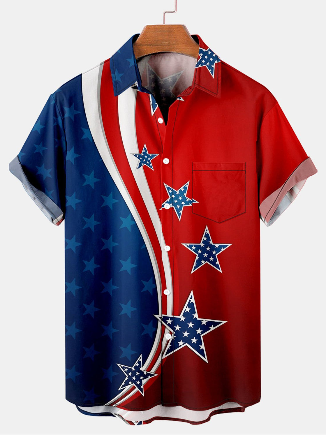 Men's American Flag Day Vintage Poster Pattern Hawaiian Short Sleeve Shirt PLUSCLOTHESMAN