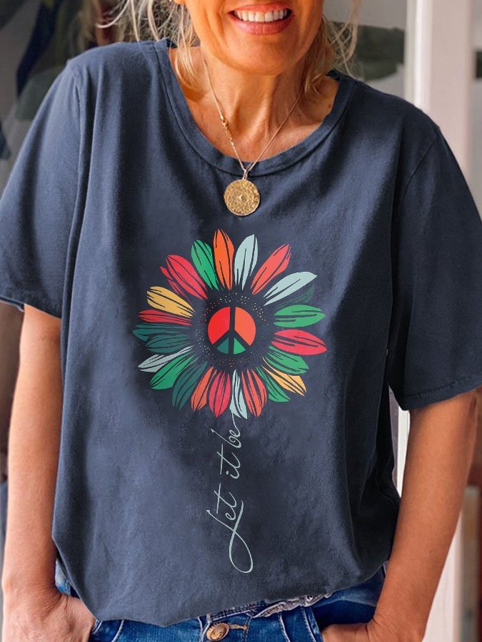 Hippie Let It Be Sunflower Print T-Shirt