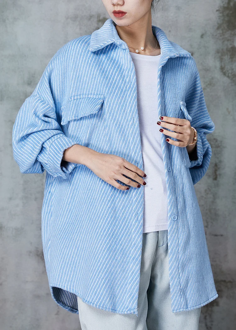 French Sky Blue Oversized Pockets Corduroy Coat Outwear Spring