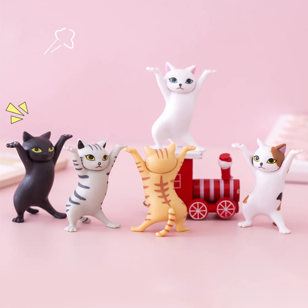 Cartoon Cat Pen Holder Resin Dancing Kitten Sculpture Office Home Decor