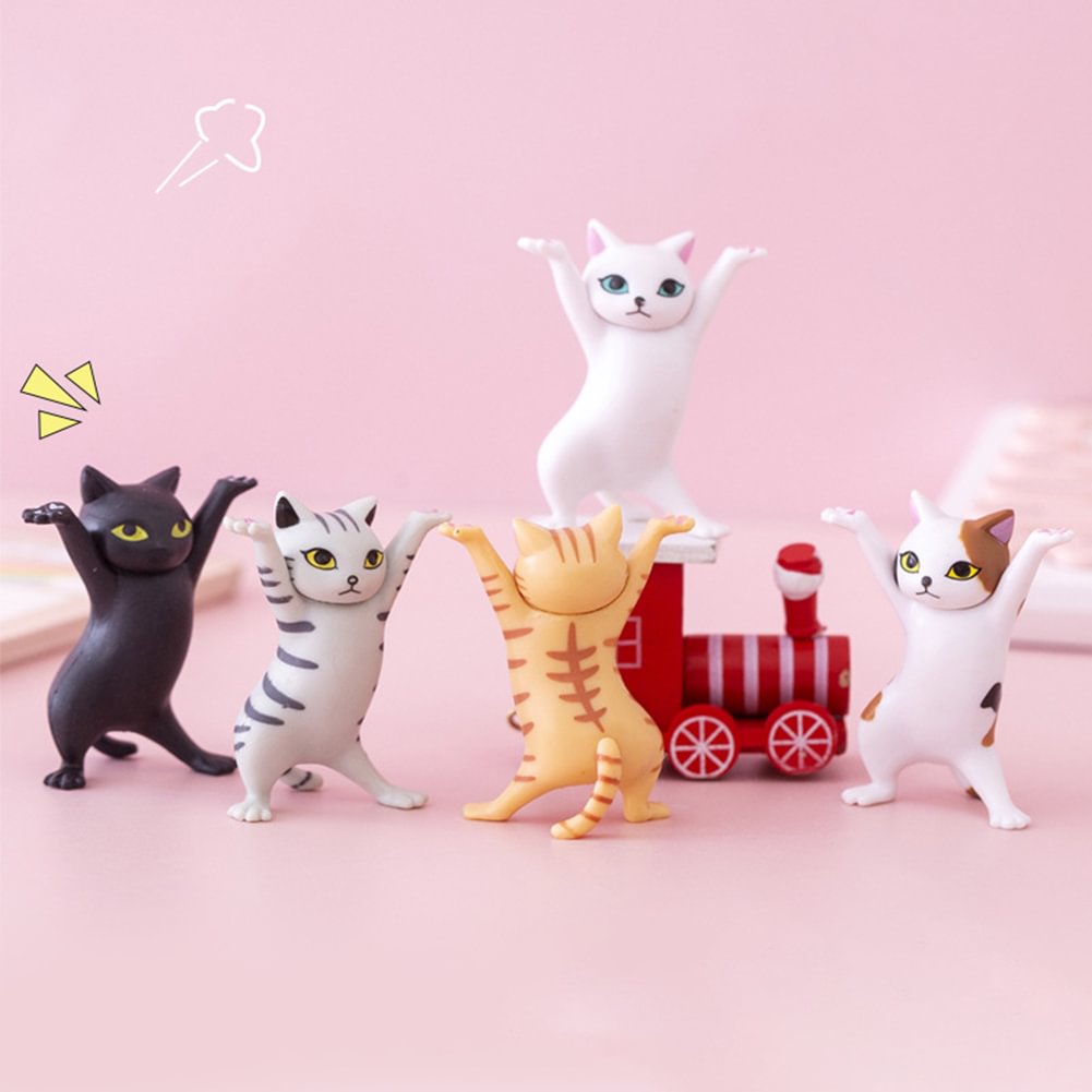 Cartoon Cat Pen Holder Resin Dancing Kitten Sculpture Office Home Decor