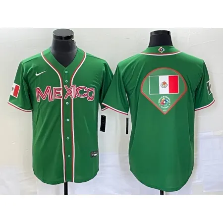 Men's Mexico Baseball 2023 Green World Baseball Classic Team Big Logo Stitched Jersey 7LJX