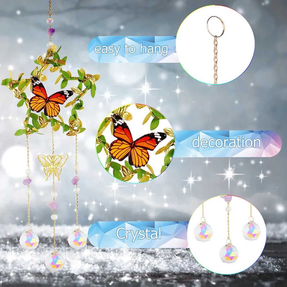 Crystal Wind Chime Prism Catchers Ornament Home Room Garden Decor (Star)