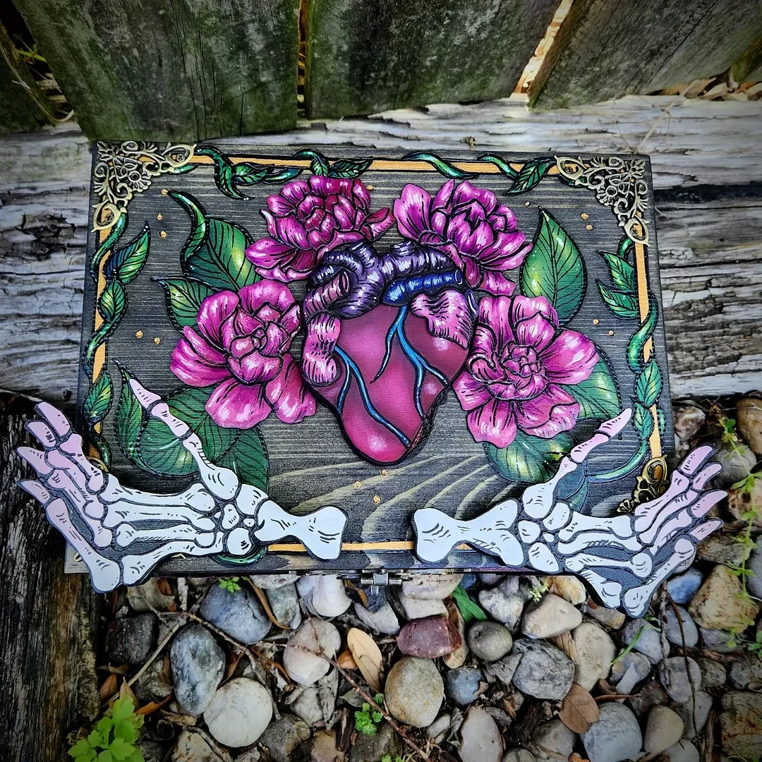 Heart and Skelly hands Hidden Key box