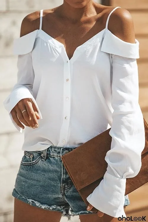 Button Off Shoulder Shirt