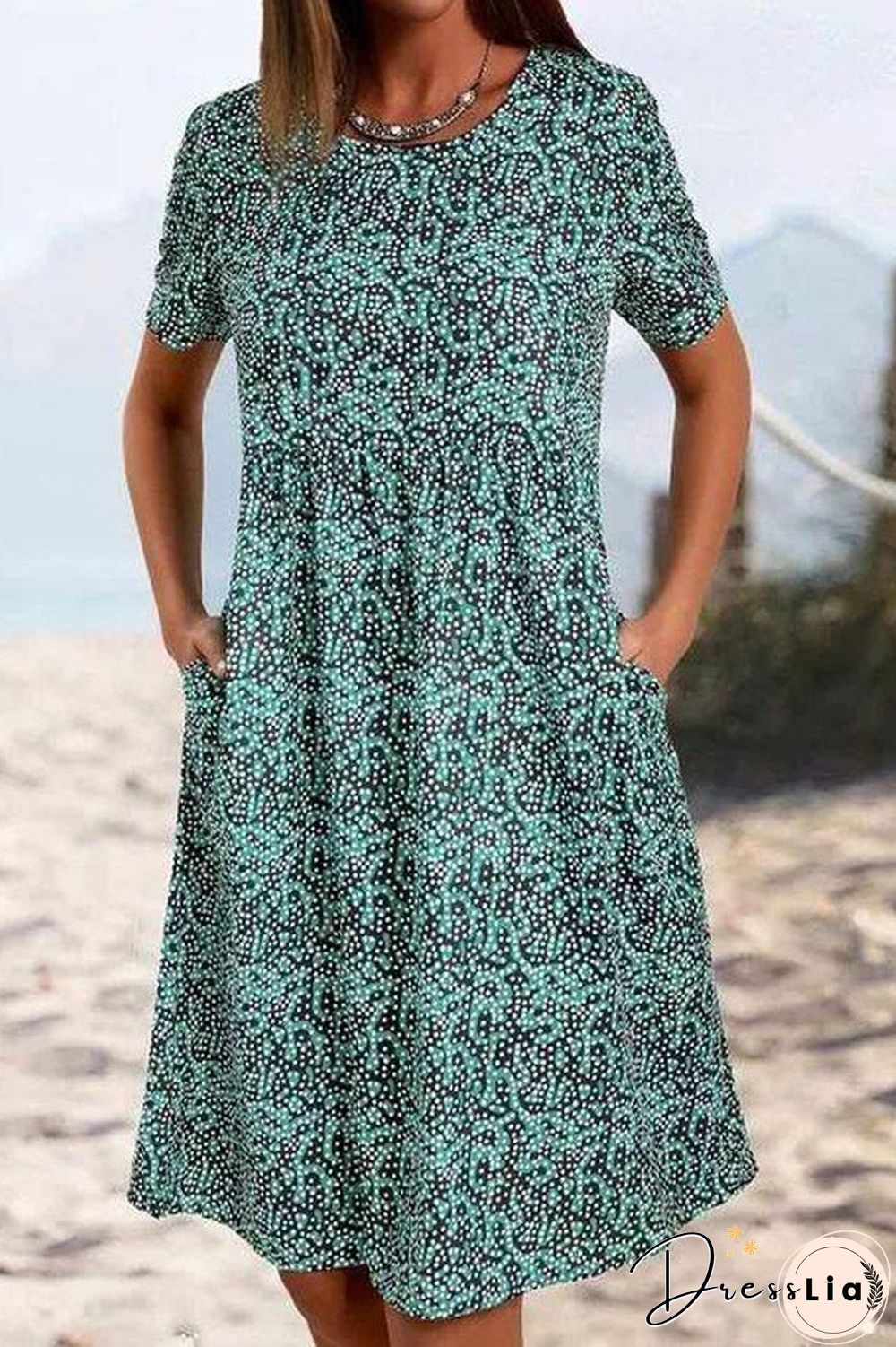 Scoop Neck Dots Printed Midi Dress