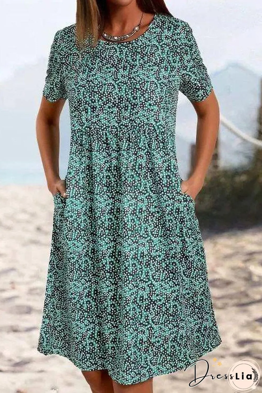 Scoop Neck Dots Printed Midi Dress