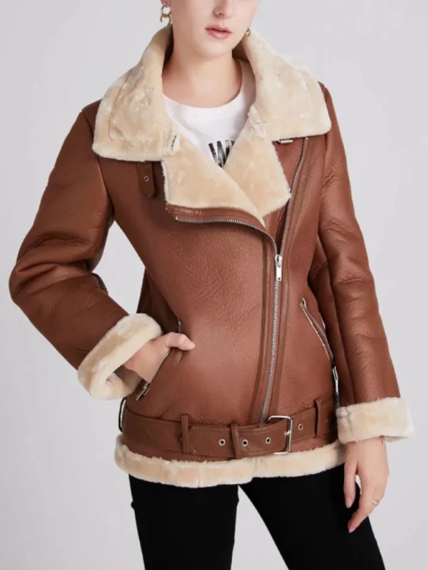 New women's street fashion motorcycle style fur coat Flusfy