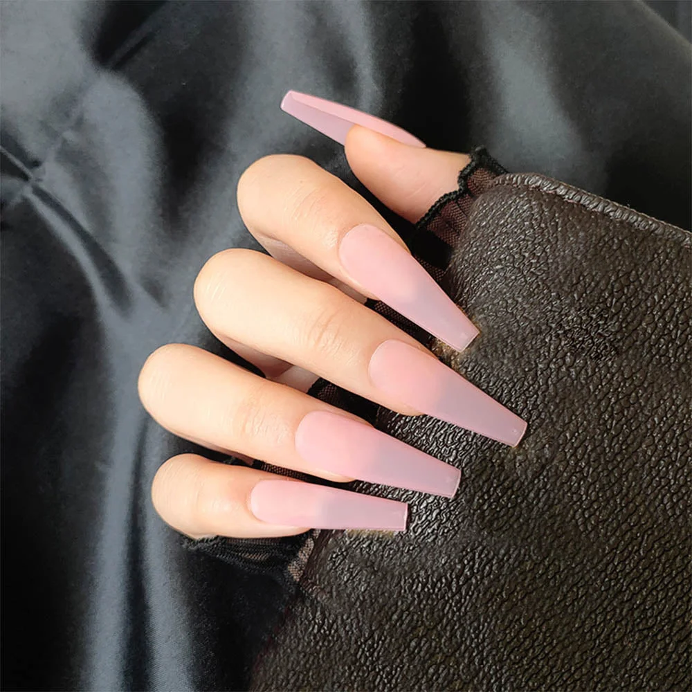 20pcs Long French False Nails Solid Color Ballet Nail Tips Display Press On Nails Fake Nail Manicure With Press Glue Nail Tools-Nail Inspo