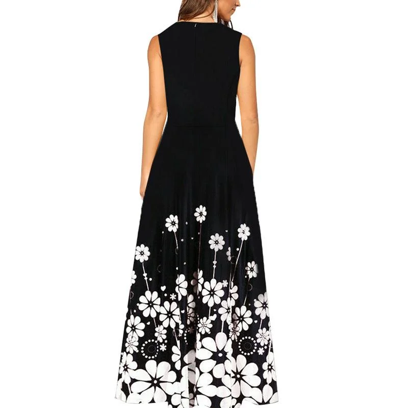 Printed sleeveless fashion round neck dress