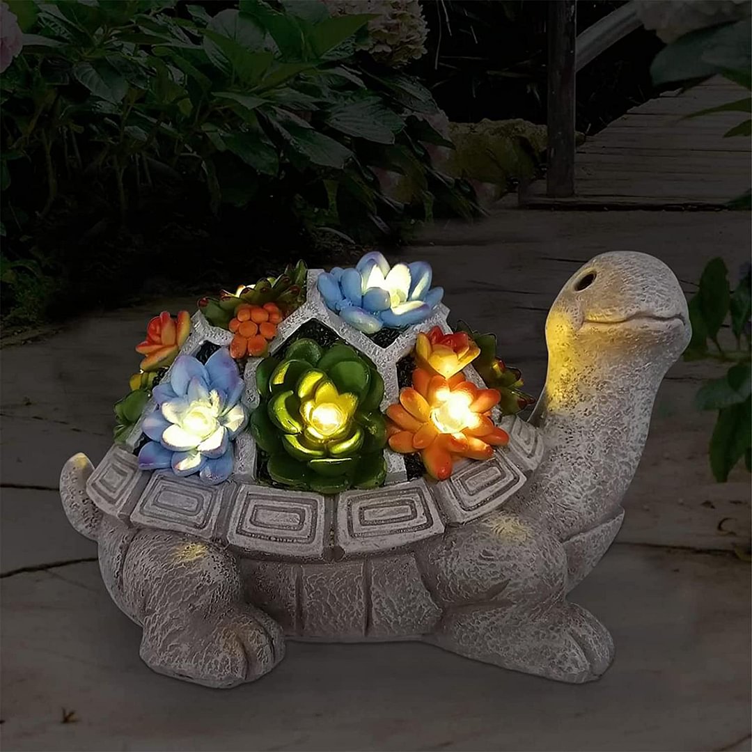 Vangogifts Solar Garden Outdoor Statues Turtle with Succulent and 7 LED Lights - Outdoor Lawn Decor Garden Tortoise Statue for Patio, Balcony, Yard, Lawn Ornament - Unique Housewarming Gifts
