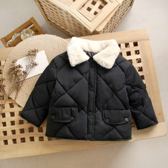 LANFUBEISI 2021 New Winter Children's Warm Cotton Jackets Girls Clothes Kids&Babys Rabbit Fur Collar Coats Korean Style For Boys Outerwears LANFUBEISI