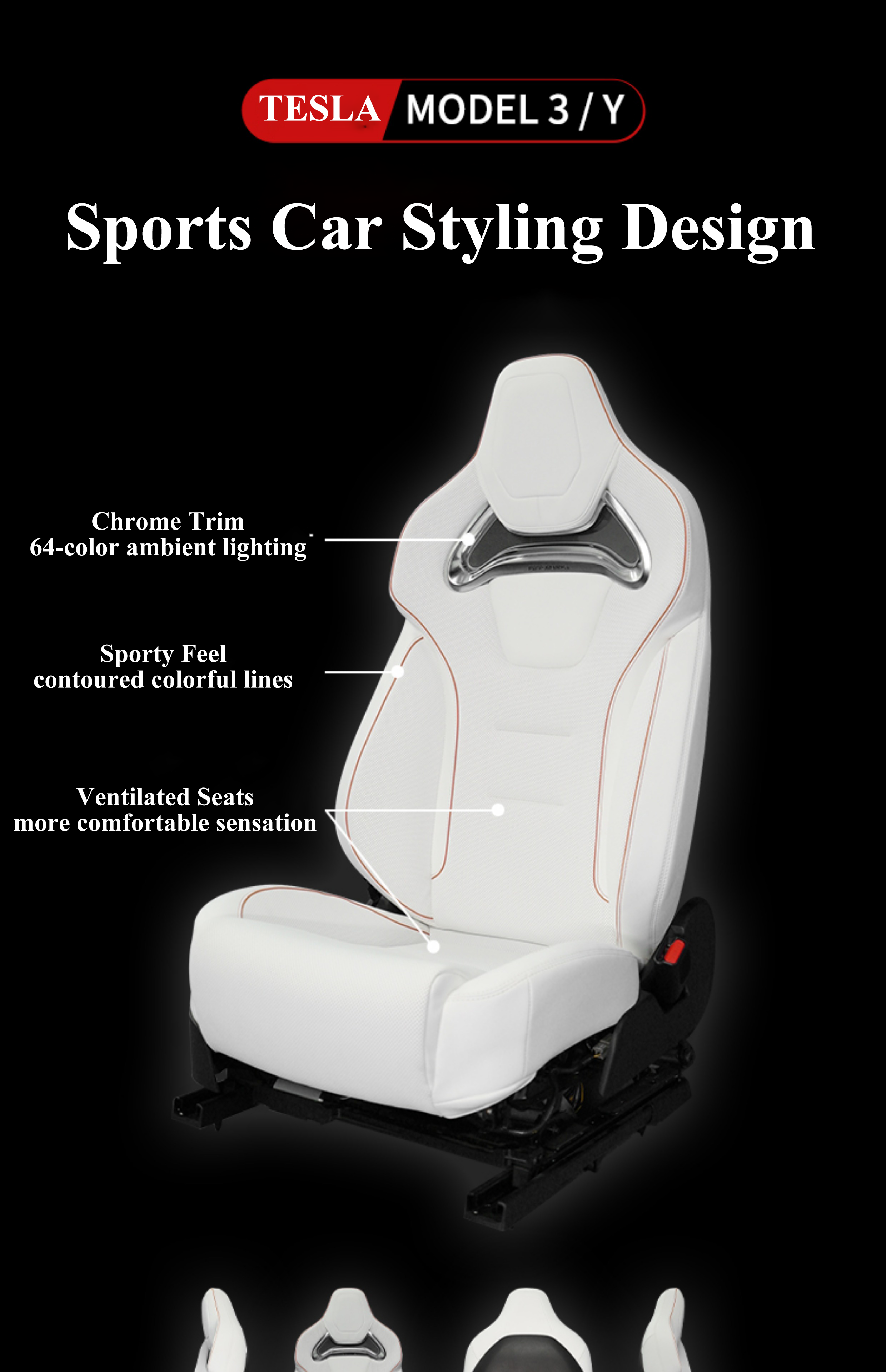 TESLASY Tesla Model 3Y Sportscar Style Seat Ventilated Cushion (Full seats)