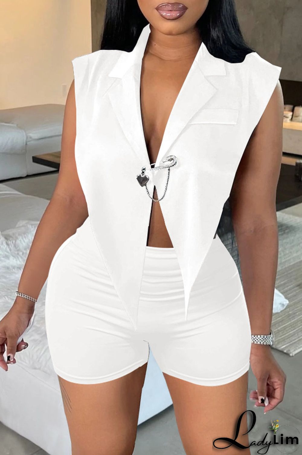 Black Sexy Solid Backless Asymmetrical V Neck Sleeveless Two Pieces