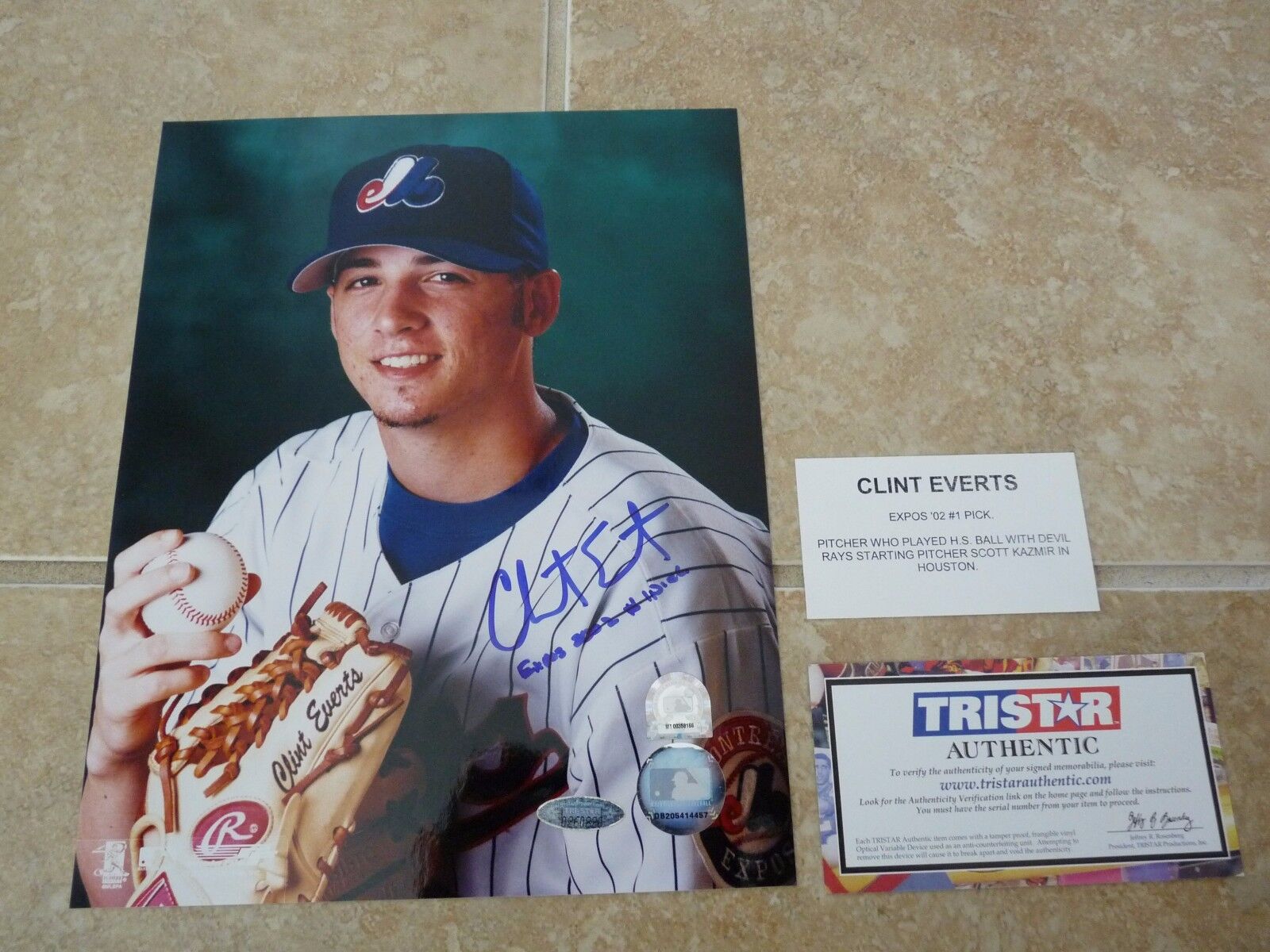 Clint Everts Expos Autographed Signed Baseball 8x10 Photo Poster painting Tristar Tri-Star COA