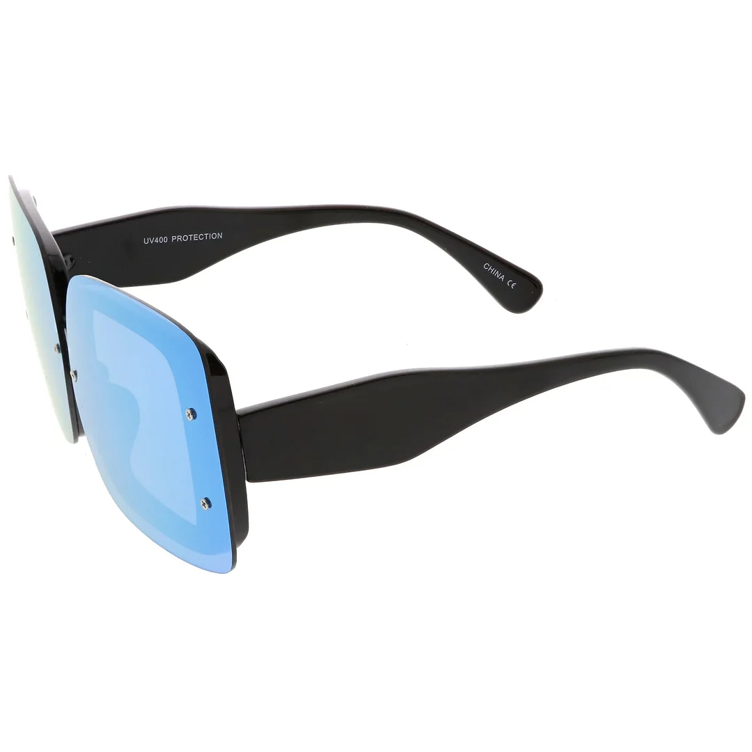 Bold Rimless Square glasses Chunky Arms Color Mirror Lens 71mm