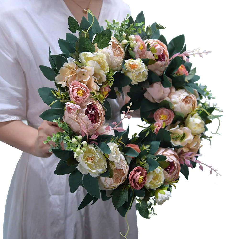 Premium Elegant Orange Peony Wreath Outdoor Fall Wreaths