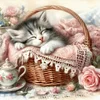 Cat Sleeping In A Pink Basket-11CT Stamped Cross Stitch 40*40cm/15.75*15.75in
