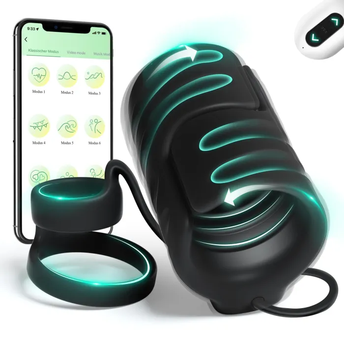 APP & Remote Control 9 Vibrating with 2 Cock Penis Ring Stretchy Male Masturbator