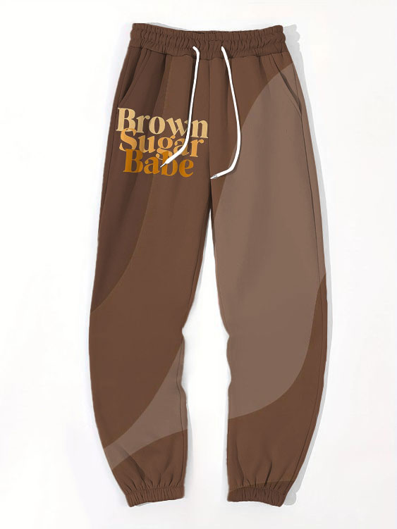 Women's Daily Casuai Colorblock Brown Sugar Babe Print Track Sweatpants