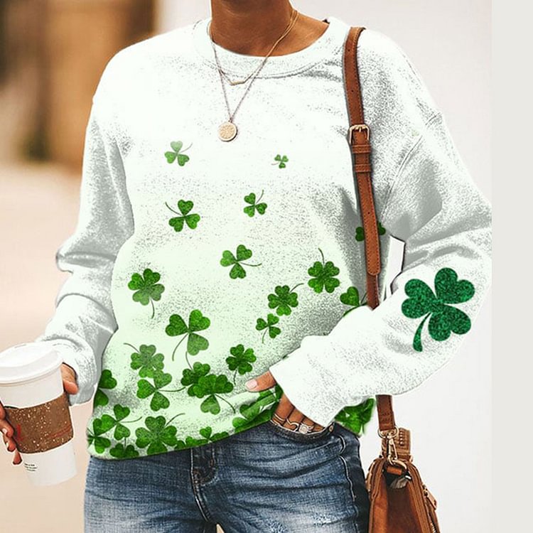 Comstylish St Patrick's Day Lucky Shamrock Print Casual Round Neck Sweatshirt