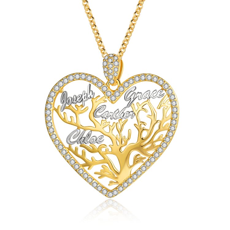 Collar con colgante de árbol de la vida Árbol genealógico 4 nombres