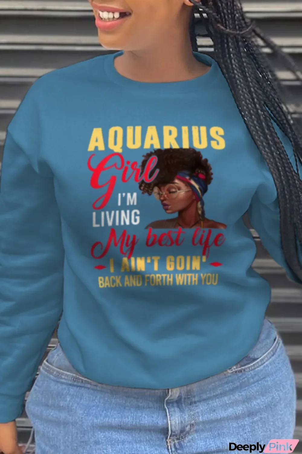 Blue Casual Print Letter O Neck Tops