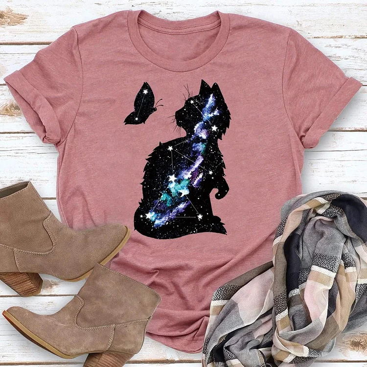 Cat and Butterfly T-shirt Tee -06676-Annaletters