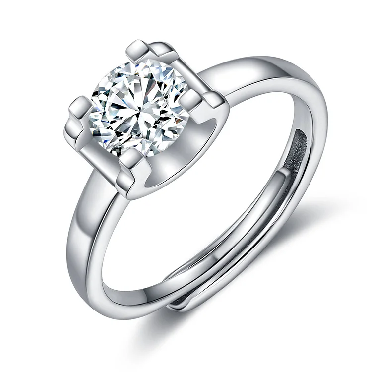 Round Cut Moissanite Diamond Solitaire Ring Engagement Rings Sterling Silver Adjustable
